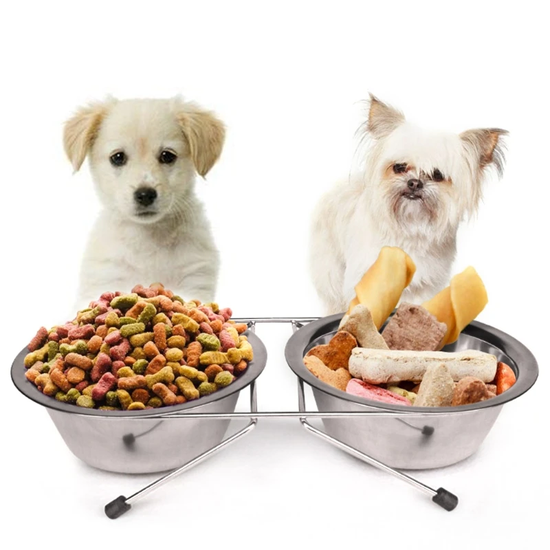 Dog Bowl Stainless Steel Double Pet Bowls Travel Water Food Feeding Feeder Non Slip With Station for Puppy Dog Cat Supplies C42 - Image 2