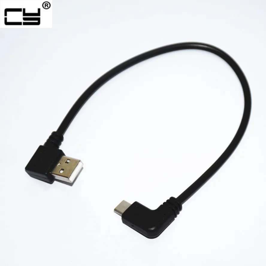 Двойной локоть Тип-C USB к USB-A мужской USB3.1 Тип C Мужской 90 градусов вправо, Угловой Соединитель короткие 25 см для Мощность bank кабель