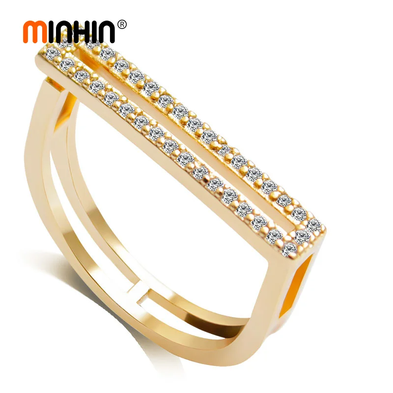 

MINHIN Geometric Design Ring Women Multi Colors Sizes Fashion Show Temperament Jewelry Cubic Zirconia Wedding Finger Ring