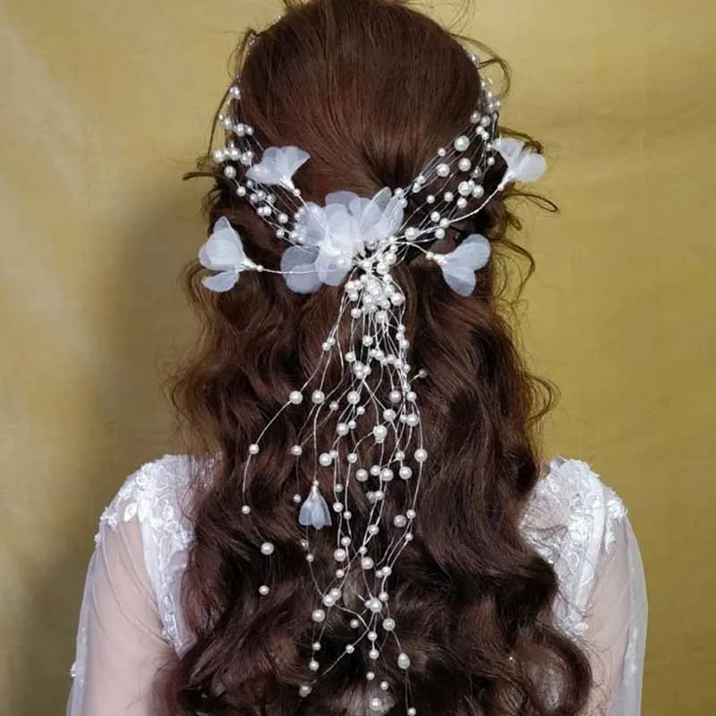 

Elegant Pearl Beads Crowns for Brides Wedding Flower Garland Tiaras Hair Ornaments Girls Handmade Pearl Headbands Headpiece S619