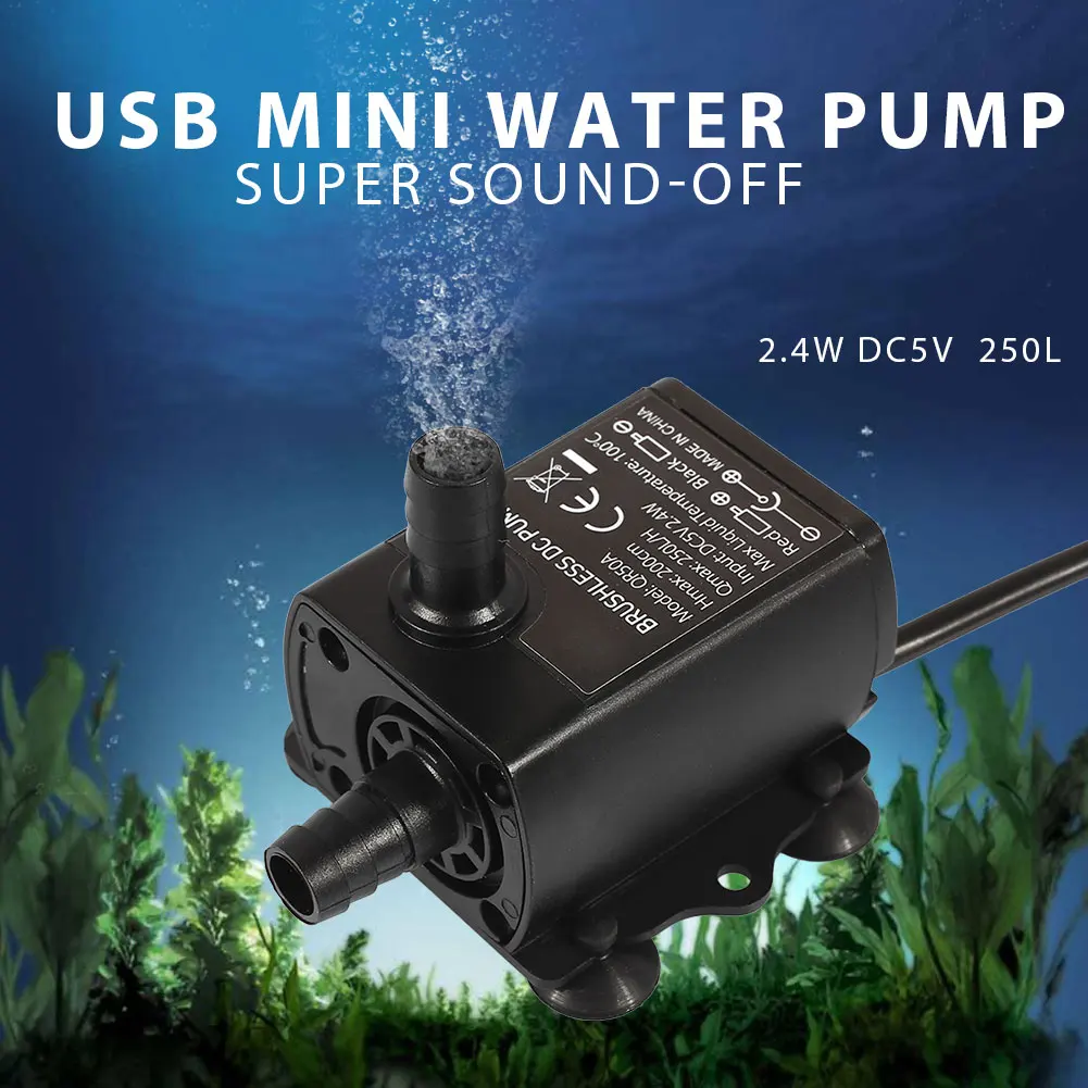 Погружной мини-насос, водяной насос для фонтана USB DC5V Hmax 200 см 250L/ч DIY аквариума фонтан