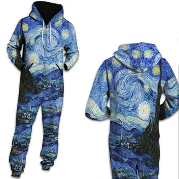 

Van Gogh Classic 3D one piece jumpsuit unisex jump Sweatpants Casual Hooded Jumpsuits Rompers Fashion Tracksuits Playsuits