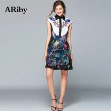 Women Dress Summer Party Dress 2019 New Sleeveless Slimming Lotus Leaf Stitching Printed Turn-down Collar Mini Dress Vestidos