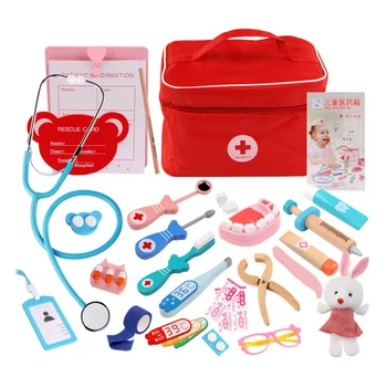 

Wooden Children Pretend Toys Simulation Doctors Games Dentist Medicine Box Toy Sets for Birthday Gifts