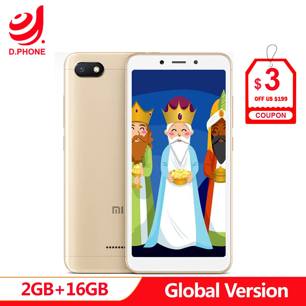 Оригинальная глобальная версия Xiaomi Redmi 6A 18:9 полный экран MTK Helio A22 MIUI 9 2GB 16GB 4G LTE AI