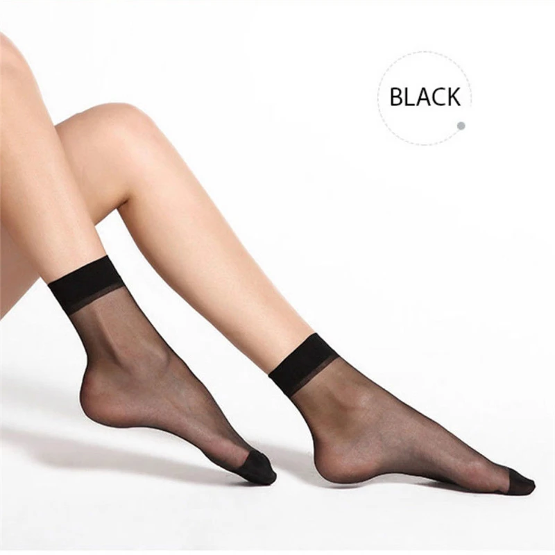 10 Pairs Fashion Women Socks Nylon Elastic Short Ankle Sheer Mesh Solid Color Silk Short Socks See Through Ladies Sock