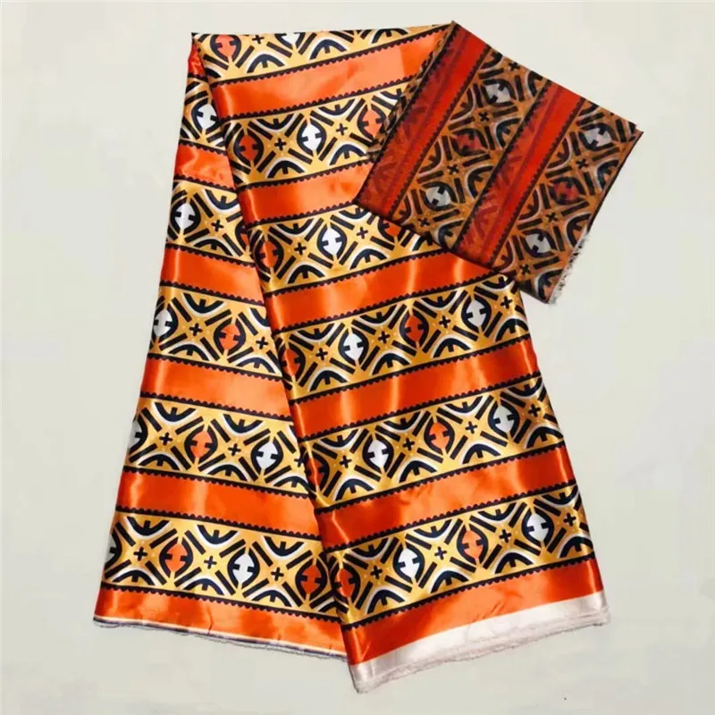 

Hot selling satin silk fabric 4+2 yards/lot colorfast Nigrian design African wax pattern satin silk fabric for clothing XM0608