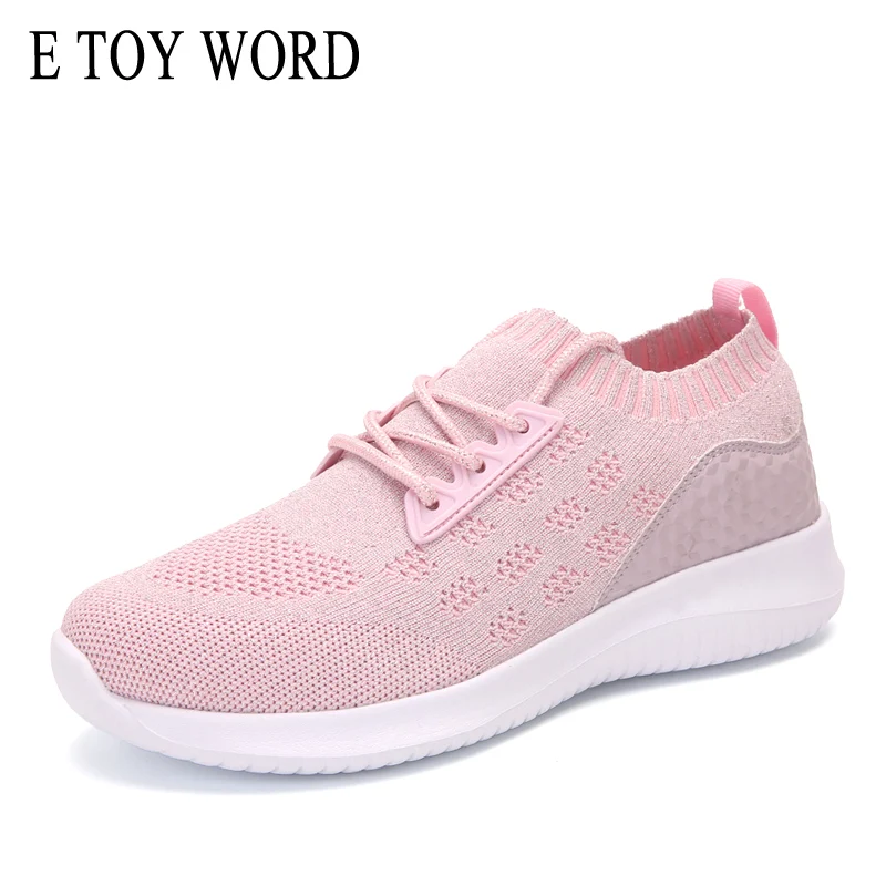 

E TOY WORD 2019 New Women Sneakers Flat Lightweight Fitness Shoes Casual Socks Shoes Pink Black white Running Shoes baskets