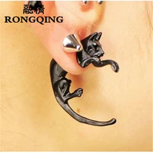 RONGQING 1 пара 3D Черный кот серьги букле D Oreille панк готический серьги для Для мужчин и Для женщин Oorbellen сережки клипса в нос