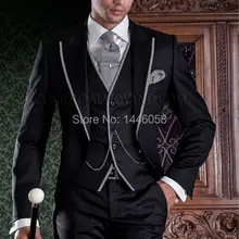 Итальянский фрак дизайн черный мужской костюм Slim Fit Свадебные костюмы для мужчин жених смокинг жениха(куртка+ брюки+ жилет+ галстук