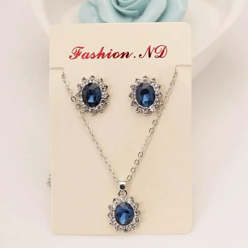 The New High-grade Navy Blue Suit, Blue Royal Princess Same Paragraph Imitation Gemstones Earrings Necklace Set Wholesale - Image 3