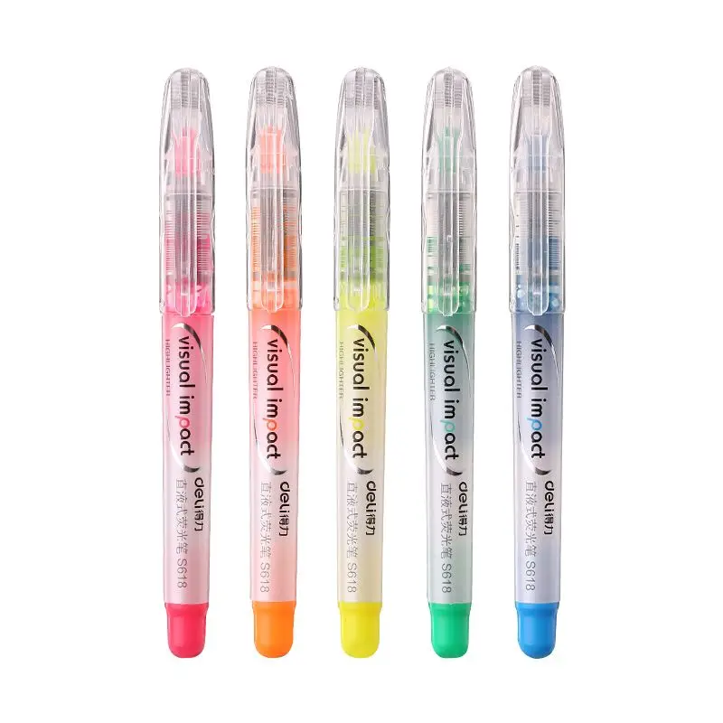 Deli S618 прямая жидкая флуоресцентная ручка 5 цветов для ключей круг маркировочная ручка флуоресцентный маркер