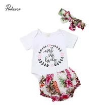 Коллекция года, брендовая летняя одежда для новорожденных девочек, 3 предмета боди с короткими рукавами, топ, штаны с цветочным принтом, шорты Повседневный комплект детского снаряжения