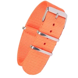Durable Solid Color Nylon Watchband with Stainless Steel Buckle - Brown, Red, Black Strap Options - 22mm (Orange)