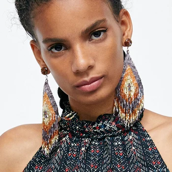 

Vedawas Bohemian Mix-color Big Beads Tassel Earrings For Women Fashion ZA Geometric Ethnic Statement Dangle Drop Earrings xg1454