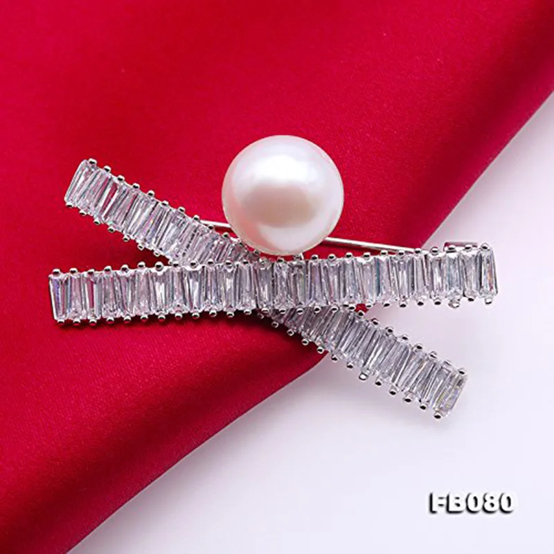 

JYX Delicate Cow Brooches Zircon-inlaid 13mm Natural Freshwater Pearl Brooch elegant women Pins