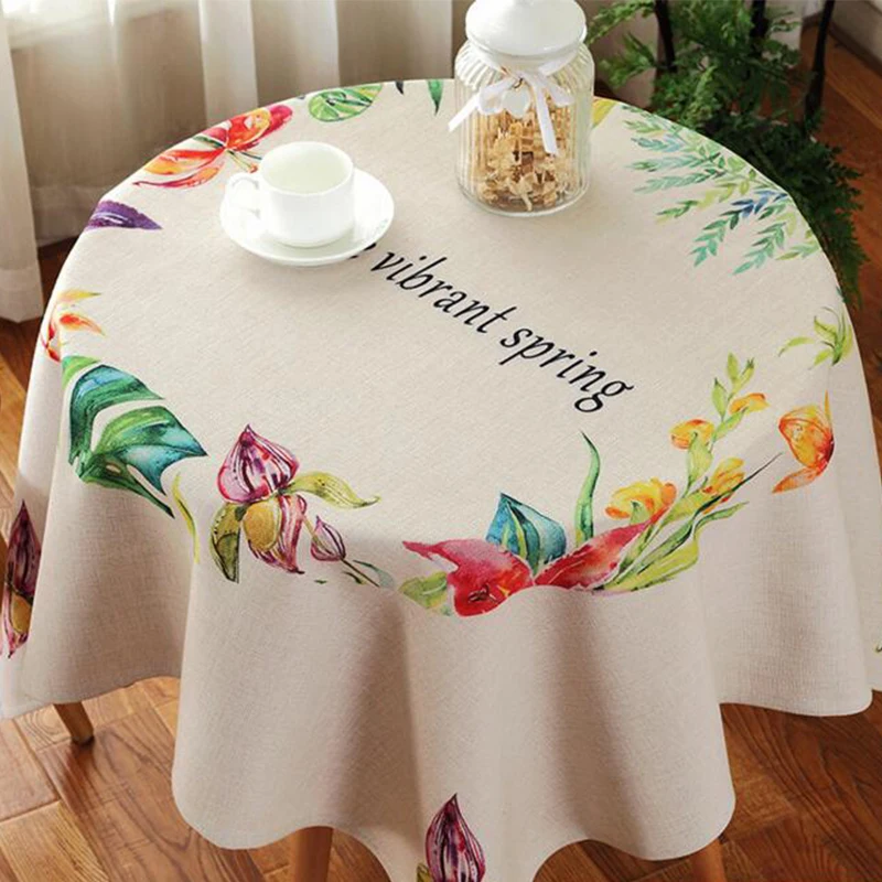

Pa.an Round Coffee Table Cloth Vivid Color Thick Cotton Beige Canvas Spring Feeling Cute Home Decoration Decent Appearance