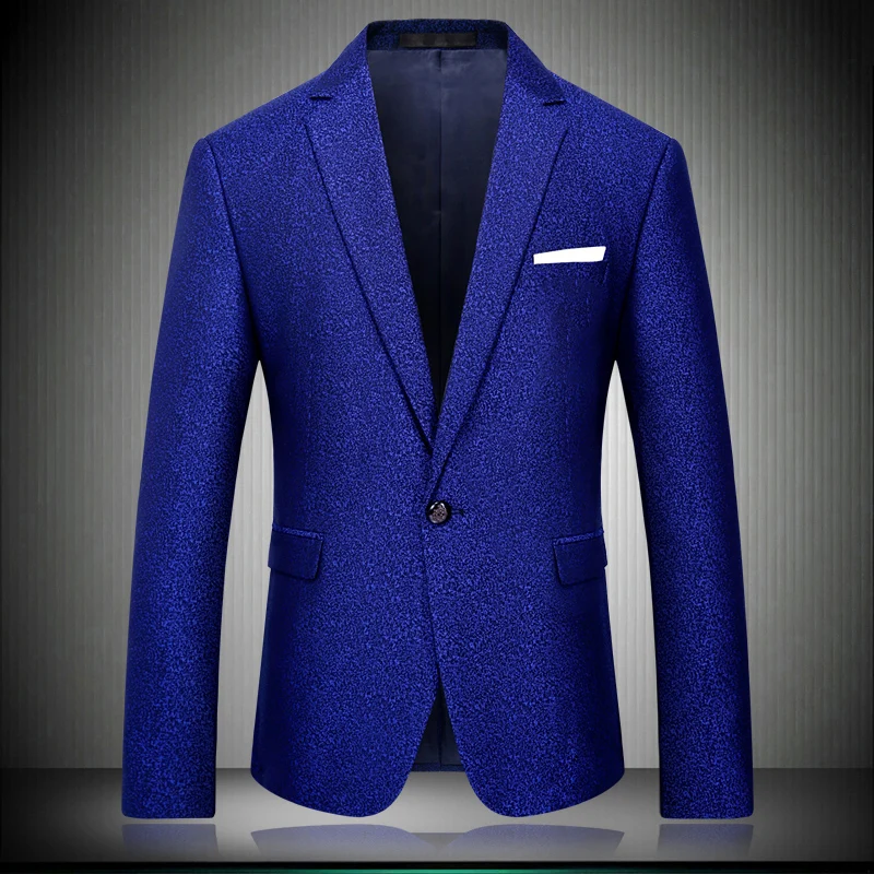 

Blue Blazer Jacket Snowflake Point 2019 Slim Fit Important Party US Wedding Blazers For Men Stage Wear Mens Suit Jacket 8678