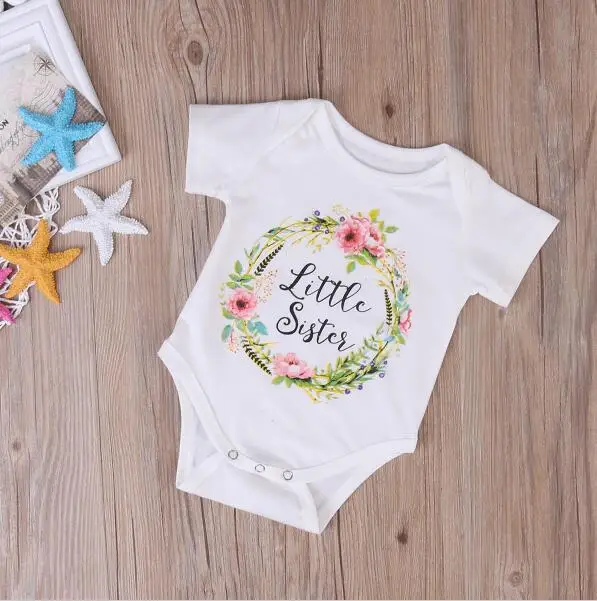 Big Sister Clothes Baby Boy Girl Cotton Romper Tops Shirt  big Brother t shirt Outfits Set Clothes Summer flower letter T shirt (8)