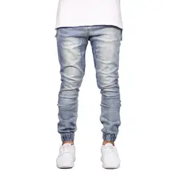 Для мужчин модные джинсы стрейч бегунов хип-хоп Denim Jogger Брюки H5092