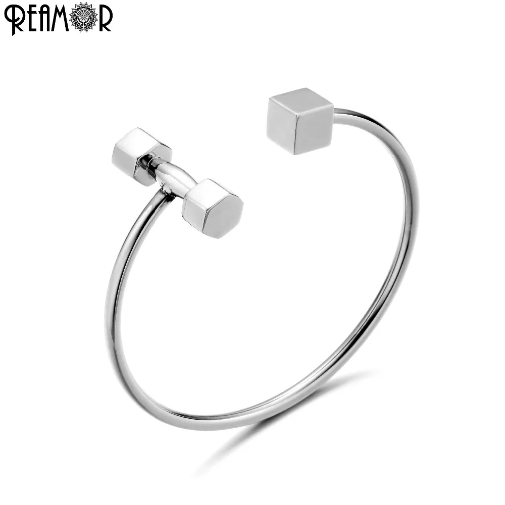 

RUIMO Trendy Sport 316L Stainless Steel Men Bangles Dumbbell Design Bracelet For Men Fashion Polished Male Cuff Bangles Jewelry