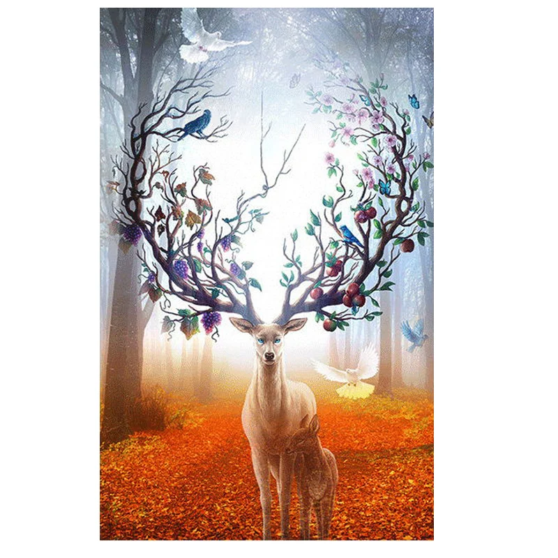 

100% Full 5D Diy Daimond Paintings "Forest Elk" 3D Diamond Paintings Round Rhinestones Diamant Painting Embroidery Animals Decor