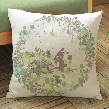 

Flower Easter Rabbit Car Seat Cushion Cover The Easter Egg Outdoor Backyard Chair Pillow Cases Cotton Linen Sofa Throw Pillows