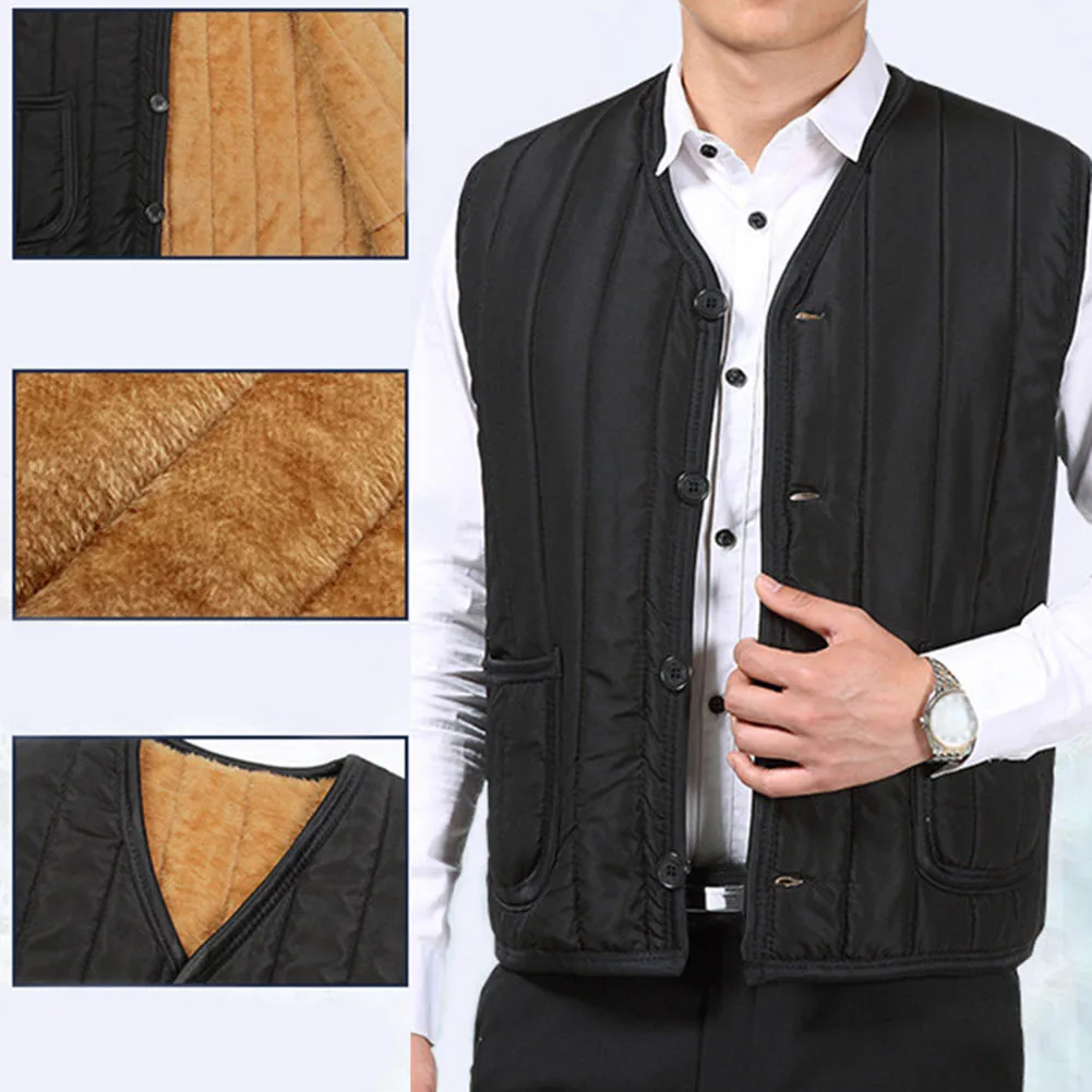 Newly Fashion Men Father Dads Fleece Vest Coat Striped Winter Warm Waistcoat Vest Tops m99