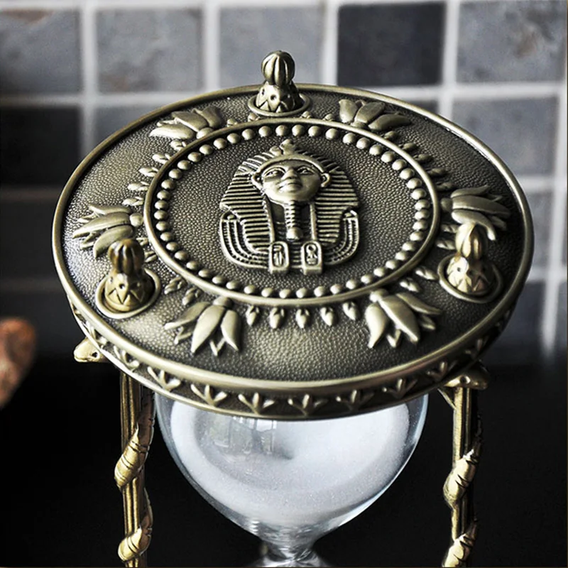 Vintage Egypt Tutankhamun Hourglass with 30-Minute Sand Timer, Metal Home Decor Desktop Watch, and Timer Gift image 3