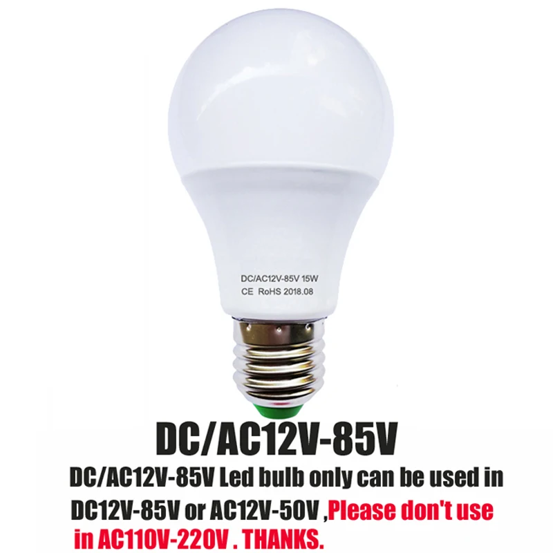 Новая светодиодная лампочка AC/DC 12 В 24 в 36 48 E27 3 Вт 6 9 15 энергосберегающая лампа