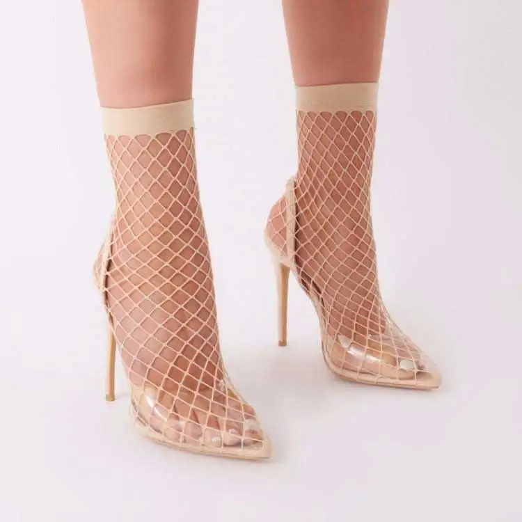 Altos Rojo Zapatos Beige rojo Tacones Correa Bombas Negro Patchwork De negro Nude Pvc Mujeres Punta Calcetín Malla Clara Hueco Diseño Sexy RUwY7qO8
