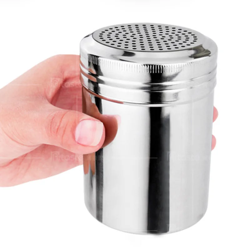 OUNONA Stainless Steel Cooking Dredges Seasoning Pepper Shaker Spice Dispenser Sugar Powder Cocoa Flour Seasoning Spice Tools Size L