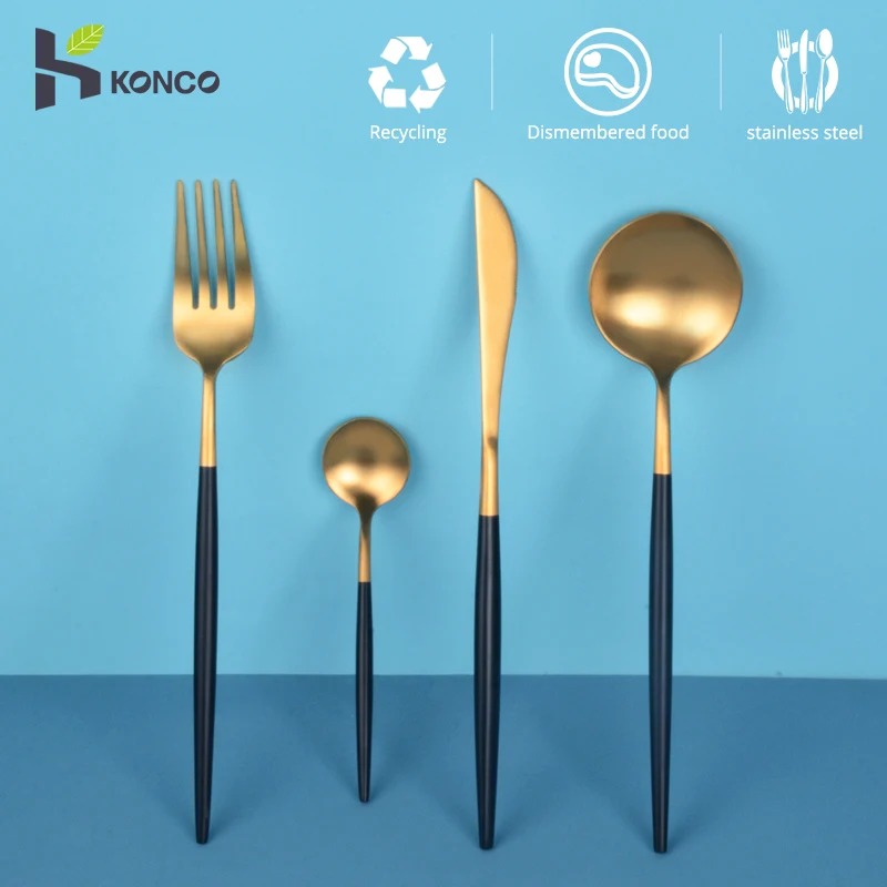 

KONCO 4 pics cutlery set 304 stainless steel Western Solid Tableware Kits Spoon fork Knife Teaspoon Set Drop shipping