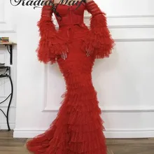 Многоуровневое Тюлевое платье русалки в красный горошек с длинными рукавами, платье для выпускного вечера на бретельках с кристаллами и цветочным рисунком, вечерние платья, платье для особых случаев