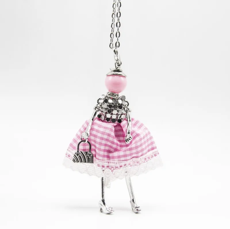 Pink Women Fashion French Paris Girl Doll Pendant Necklace Sweater