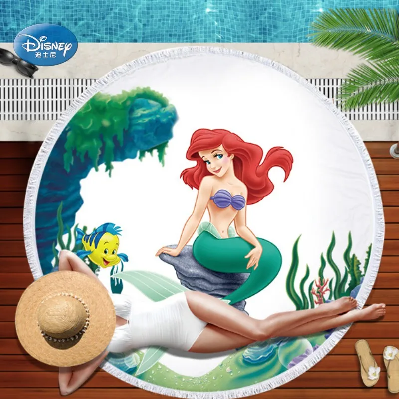 

Round Beach Towel Blanket Hawaiian Tropical Large Microfiber Terry Beach Cartoon Mermaid Carpet Yoga Mat with Tassel for Women