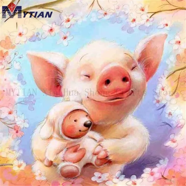 18100532  Little Pig with Teddy Bear,Piglet,Diamond Painting,MYTIAN DIY Diamond Embroidery Mosaic Paint By Number Cross Stitch Wall Decor