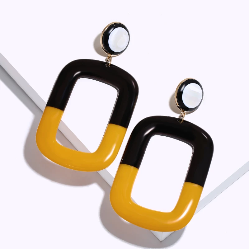 

FLOLA Red Acrylic Square Drop Earrings Women Statement Black Resin Big Vintage Earrings Party Accessories Hars oorbellen ersm14