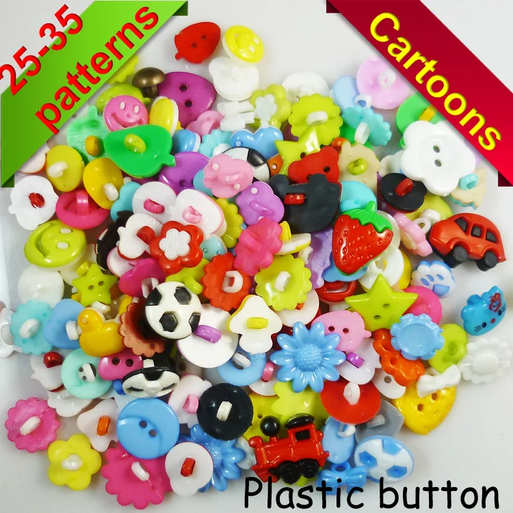 

PROMOTIONE 100PCS Mix Shape Lots Colors DIY Scrapbook Cartoon Button Plastic Buttons Children's Garment Sewing Notions P-029