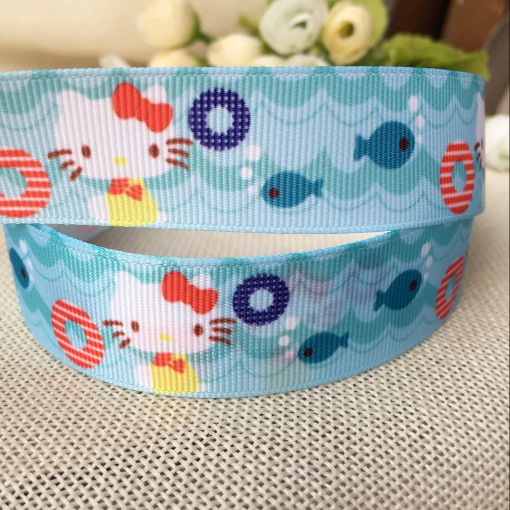 1/" 2 YARDS Cat Kitty Grosgrain Ribbon Hair Bows Cards Crafts Scrapbooks Teal