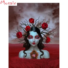 Алмазная живопись красная Роза Женская мозаика алмазная живопись на заказ фото Алмазная вышивка, портрет полная квадратная круглая дрель