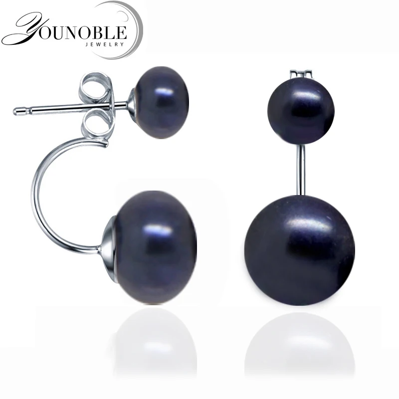

Real Natural Double Pearl Earrings 925 Sterling Silver Earrings Jewelry,Black Freshwater Pearl Earrings Wedding Girl Best Gift