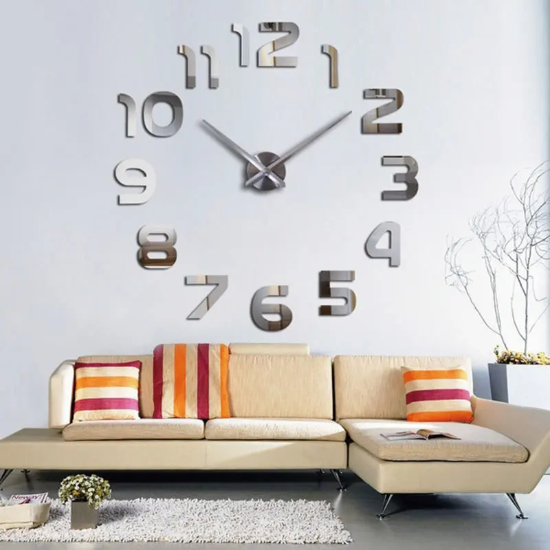 

Cool Mirror Wall Clock Square Acrylic 5 Colors Geometry Bedroom Mural Self-Adhesive Home Decor