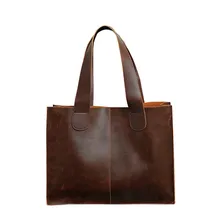 Винтажный Мужской портфель, искусственная кожа Crazy Horse, сумка, бизнес компьютер, ноутбук, сумки на плечо, wo, для мужчин, Одноцветный, большой, мужской, тоут, коричневый