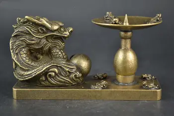 

China Collectible Decor Old Copper Handwork Dragon Statue Noble Candlestick