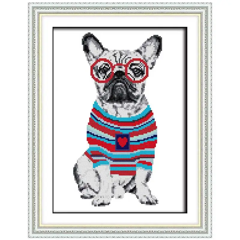 

French bulldog animals counted printed on the canvas DMC 11CT 14CT DIY kits Cross Stitch embroidery needlework Sets handmad