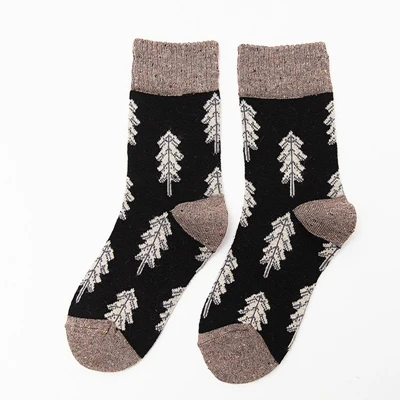 Популярные зимние толстые шерстяные женские Носки с рисунком деревьев Модные Цветные плотные теплые носки для обуви высококачественные домашние носки для сна - Цвет: black