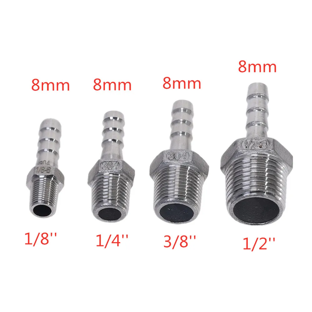 Acero inoxidable 304 BSP rosca macho Conexión de tubería X Barb manguera cola reductor Pagoda Junta conector