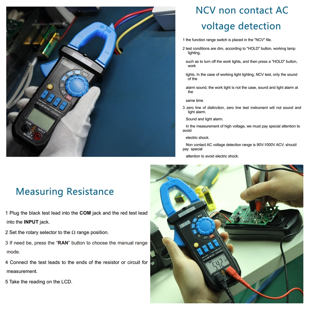 Автоматический/ручной диапазон 600A цифровой клещи BSIDE ACM01 DC/AC напряжение Ом Сопротивление НТС диод тестер мультиметр с фонариком