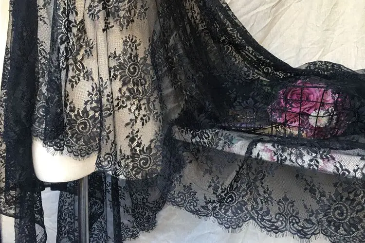 3 м белый/черный изысканное кружево с ресничками отделка цветочный Шантильи кружево ткань для DIY платье одежда аксессуары